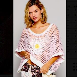 POL Open Weave Knit Pink White Flower Cover Up Sweater